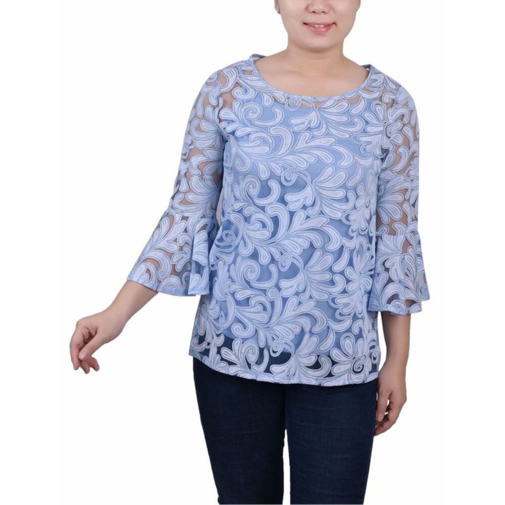 NY Collection Petite Burnout Bell-Sleeve Top
